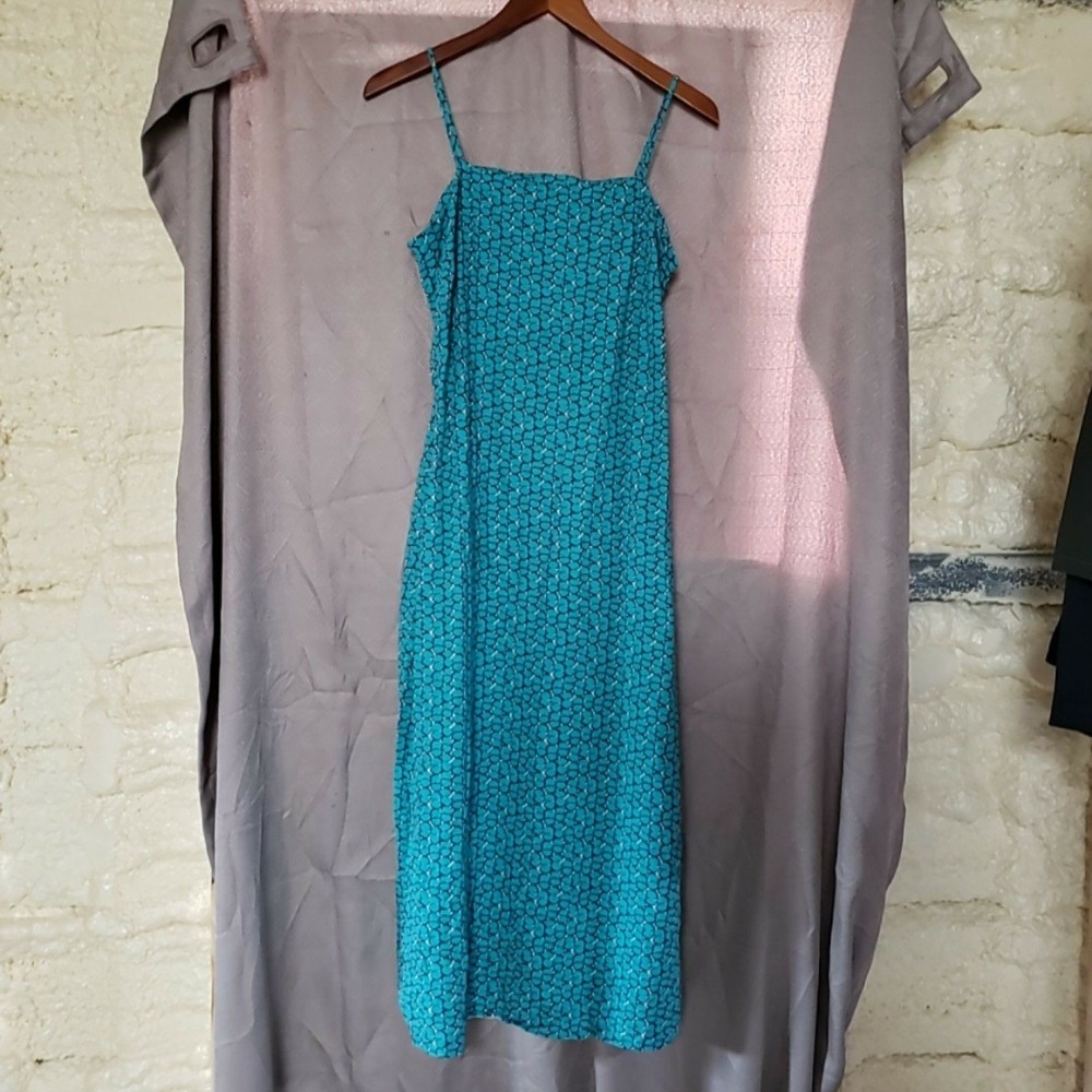 Banana Republic Dress Womens M Blue Geometric Sleeveless Square Neck Sundress